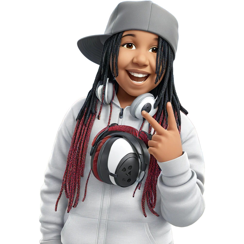 smiling boy outdoors with headphones emoji