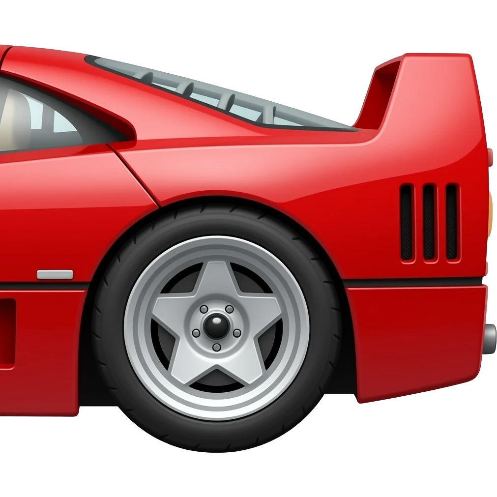 mini cartoon style of a Ferrari F40, side view, normal size tires, but front and back are shrunk in making the car a mini look or cartoon look emoji