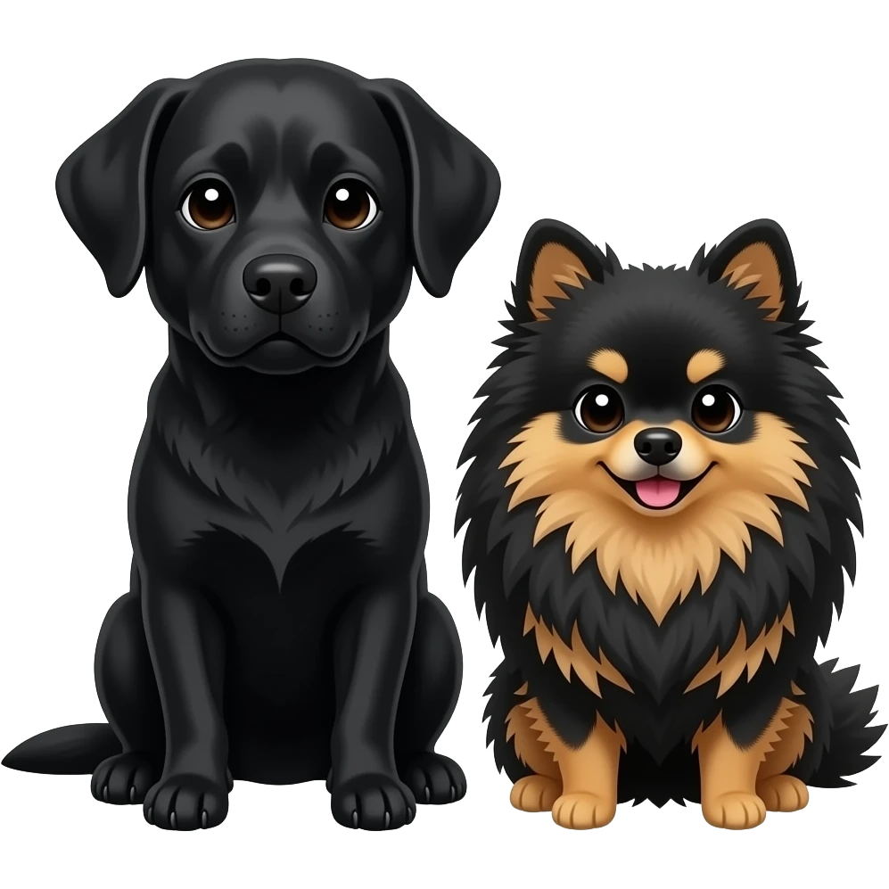 black lab and black and tan pomeranian together emoji
