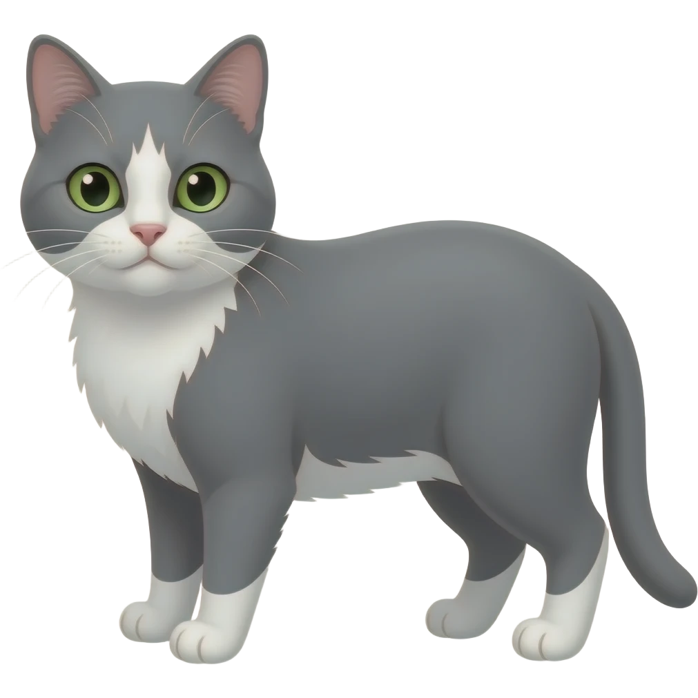 Gato gris con pecho blanco con ojos verdes emoji