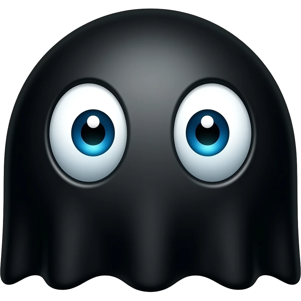 Black Pacman vulnerable ghost character with big eyes and neon white emoji