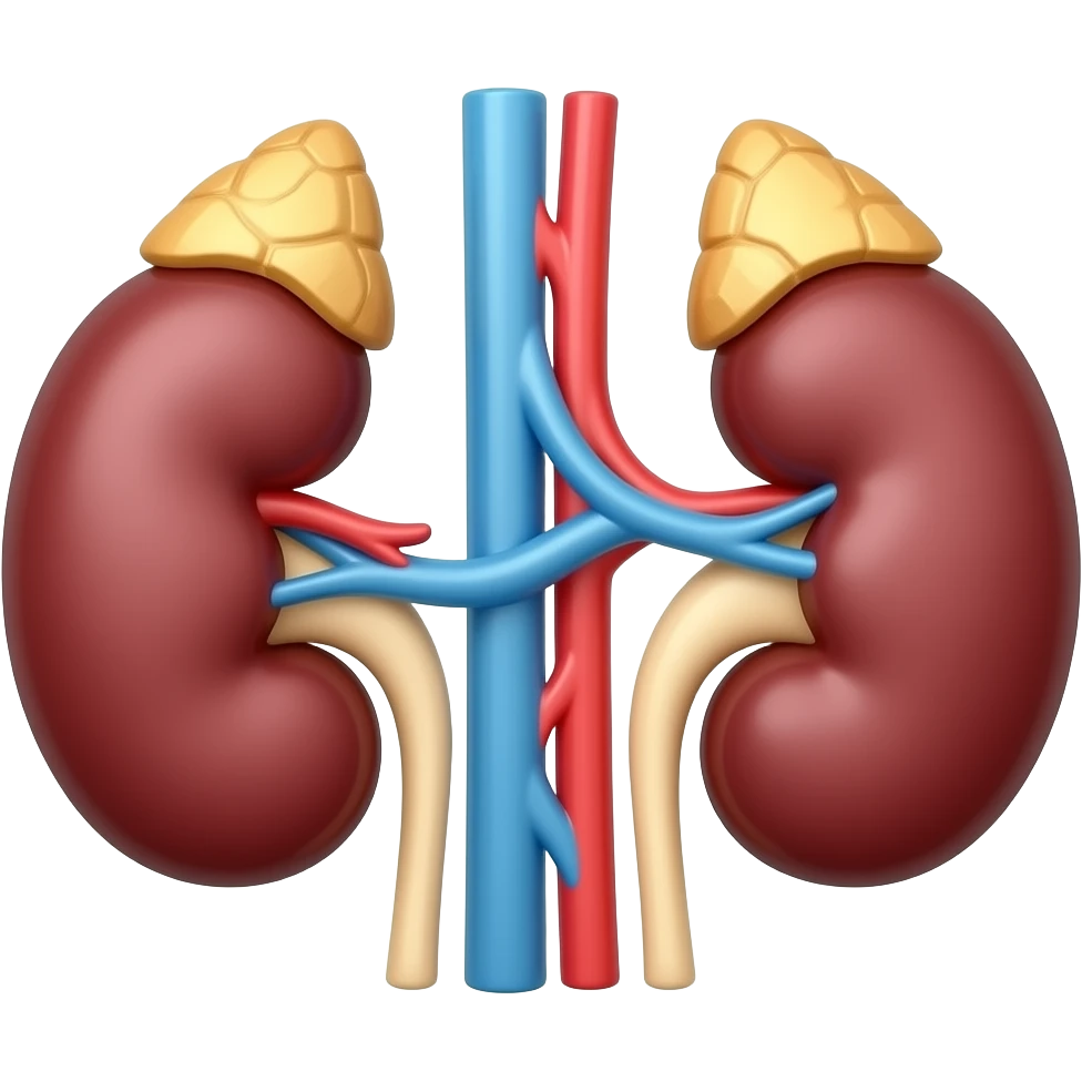anatomic kidney image, with a big kidney stone emoji