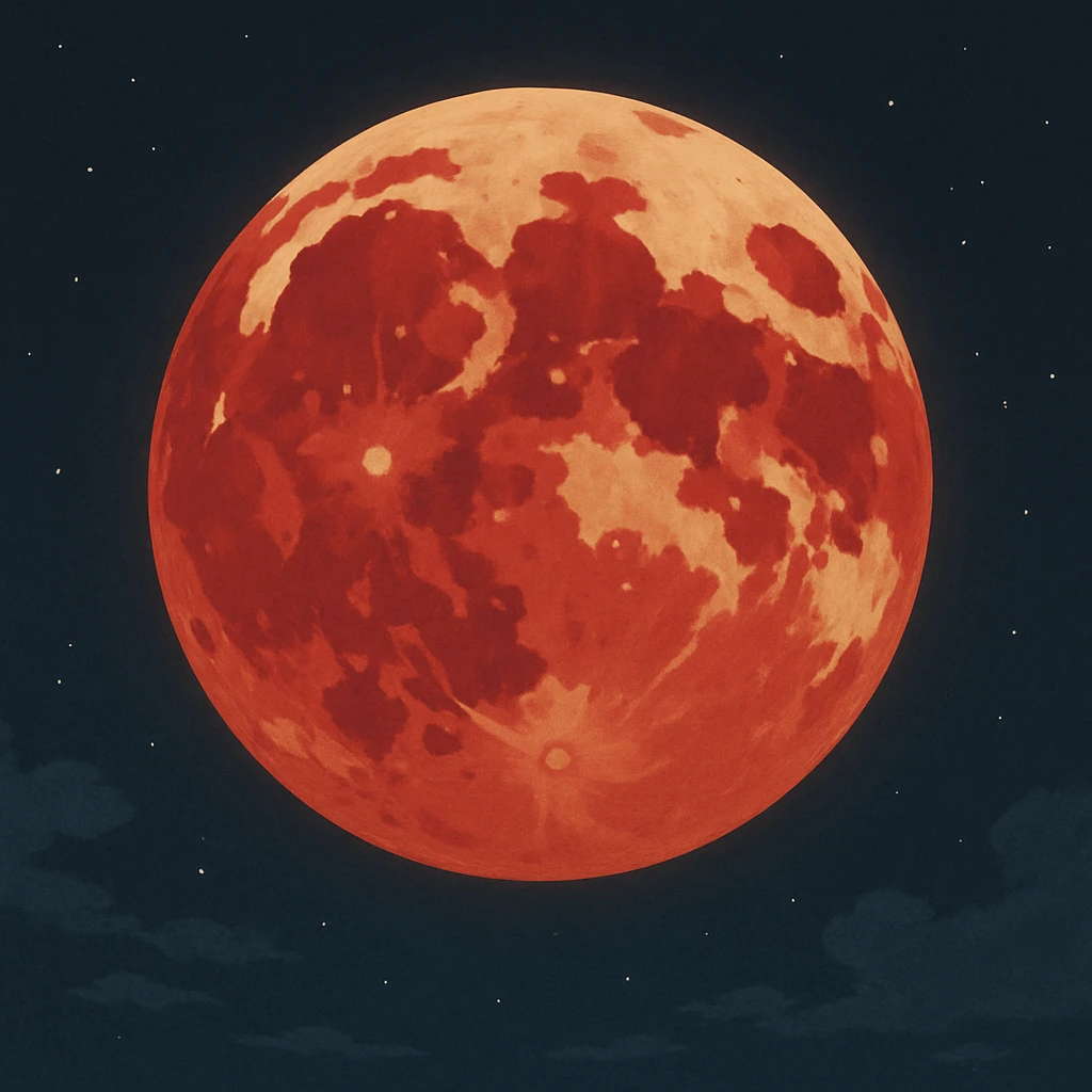 blood moon with smoother craters, two-tone fill: beige and dark red emoji