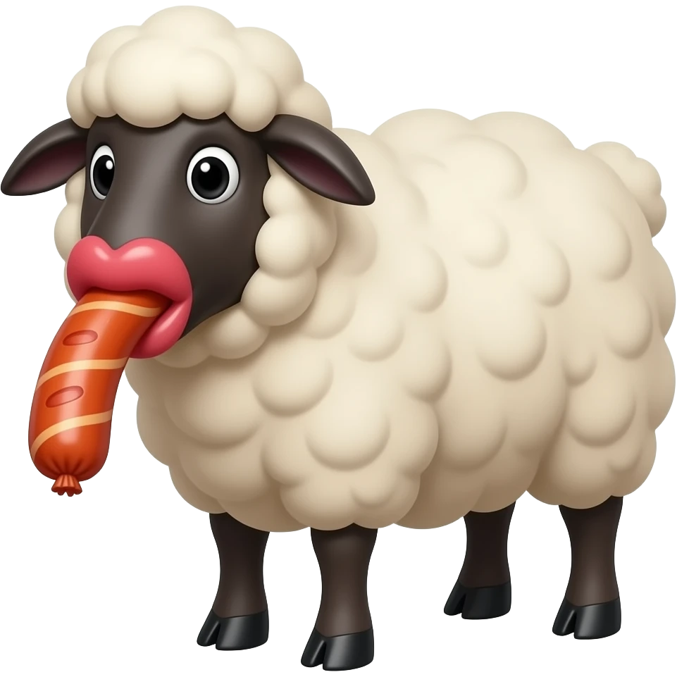 Sheep with big puffy comfy botox filler lips sucking sausage hard with no teeth emoji
