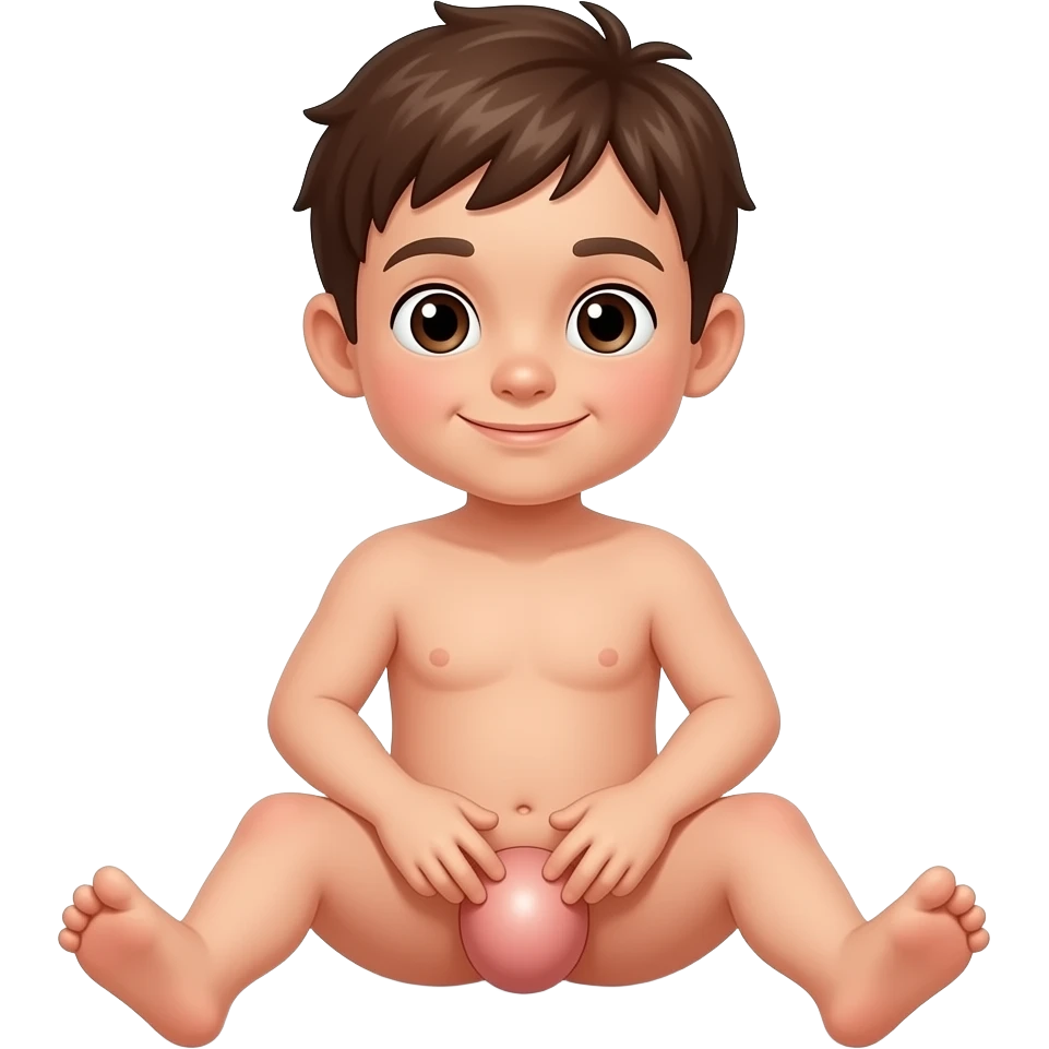 Naked kid boy full body sitting down and touching their big big big  penis emoji