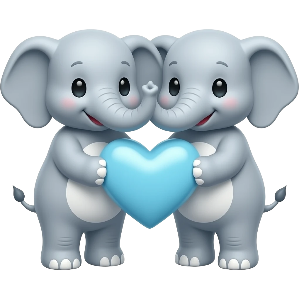 2 Cute elephants holding a a baby blue  love heart emoji