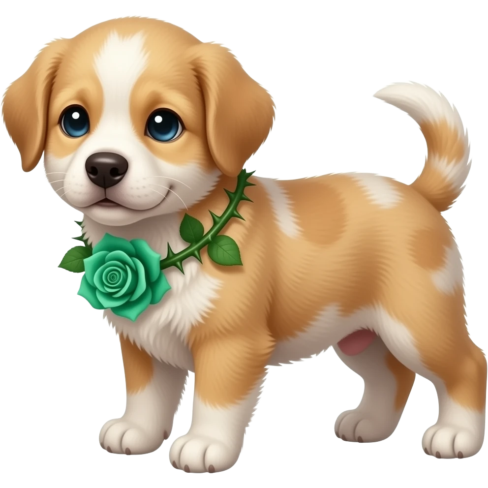 Puppies with emerald green roses and thorns emoji