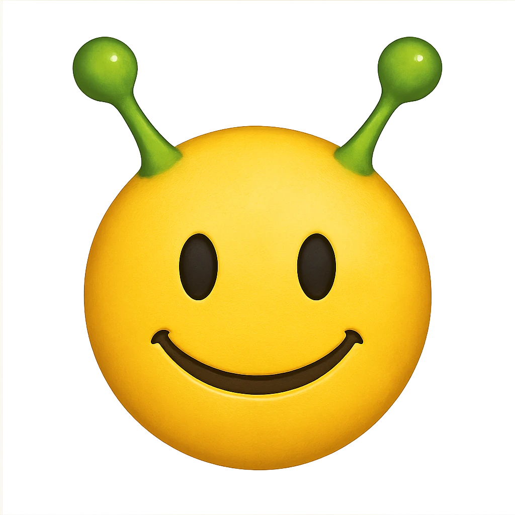 yellow face with green alien antennae emoji, digital illustration emoji