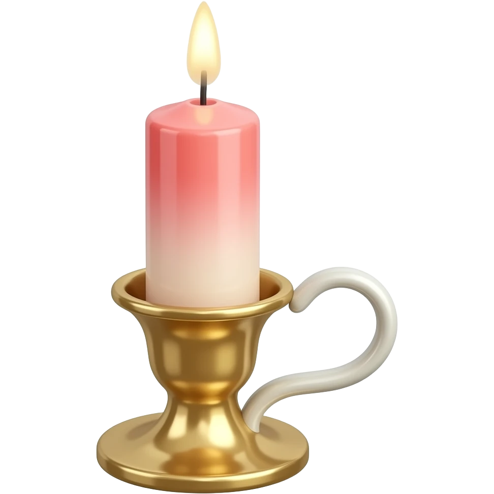 glossy soft smooth Thin tall neat petite cute slim dainty narrow Pastel Reddish-pinkish vintage candle in a tiny narrow gold and white candleholder emoji