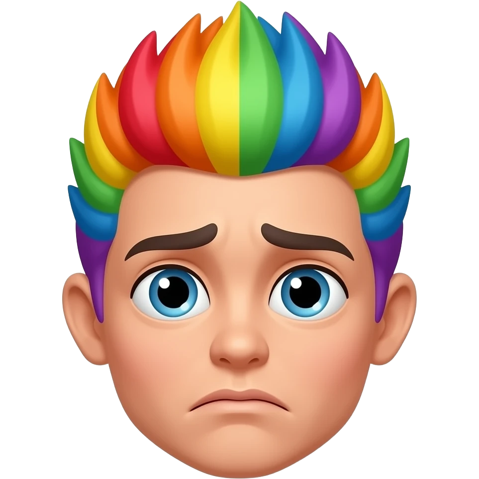 create a emoji cartoon female face with worried look, rainbow spiked hair emoji