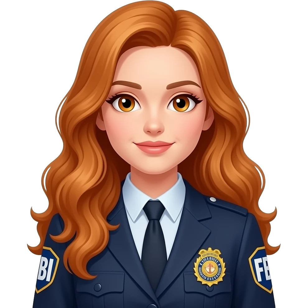 sexy girl with long wavy ginger hair and ginger eyes says wears a fbi suit emoji