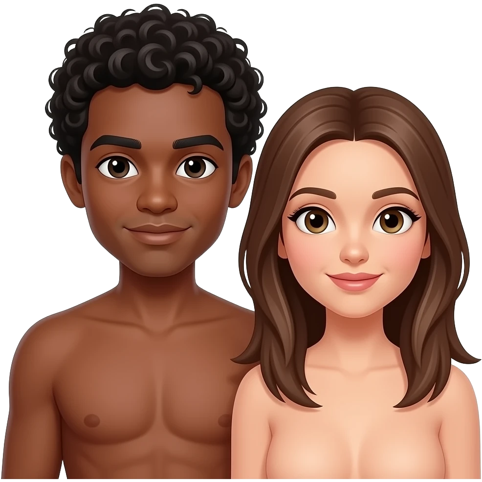 Nsfw brown man with curly hair, light brown woman with straight hair couple naked emoji