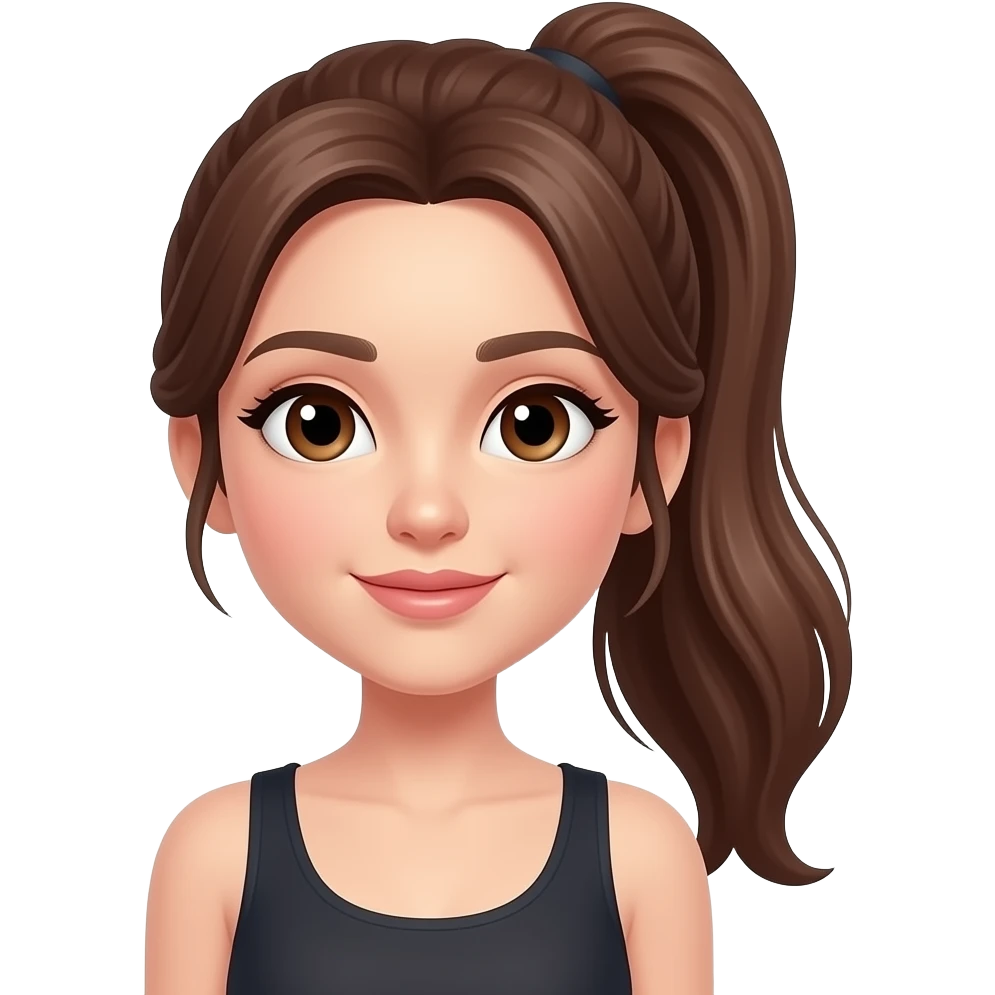 ponytail, full body picture female, long, brown hair, brown eyes emoji