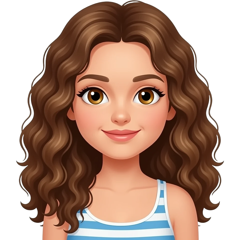 white girl with brown eyes and long curly hair on vacation emoji