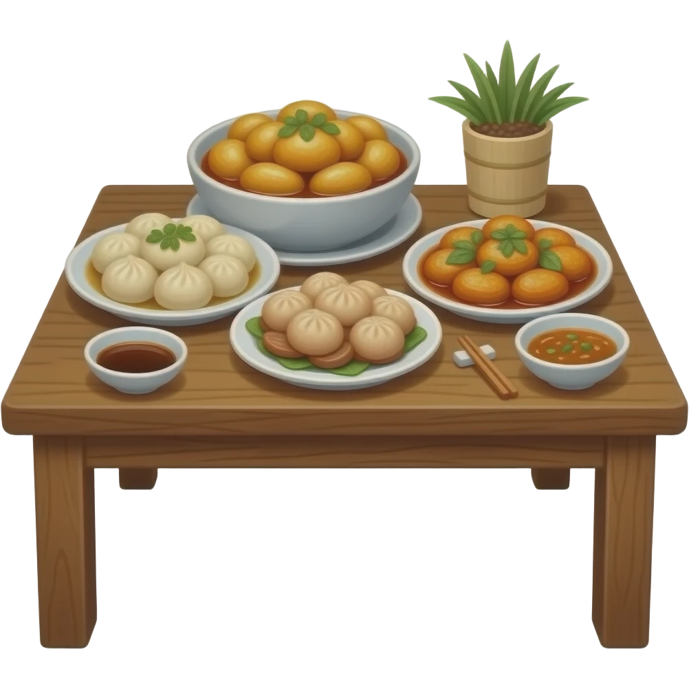 All realistic Chinese  food on a table emoji