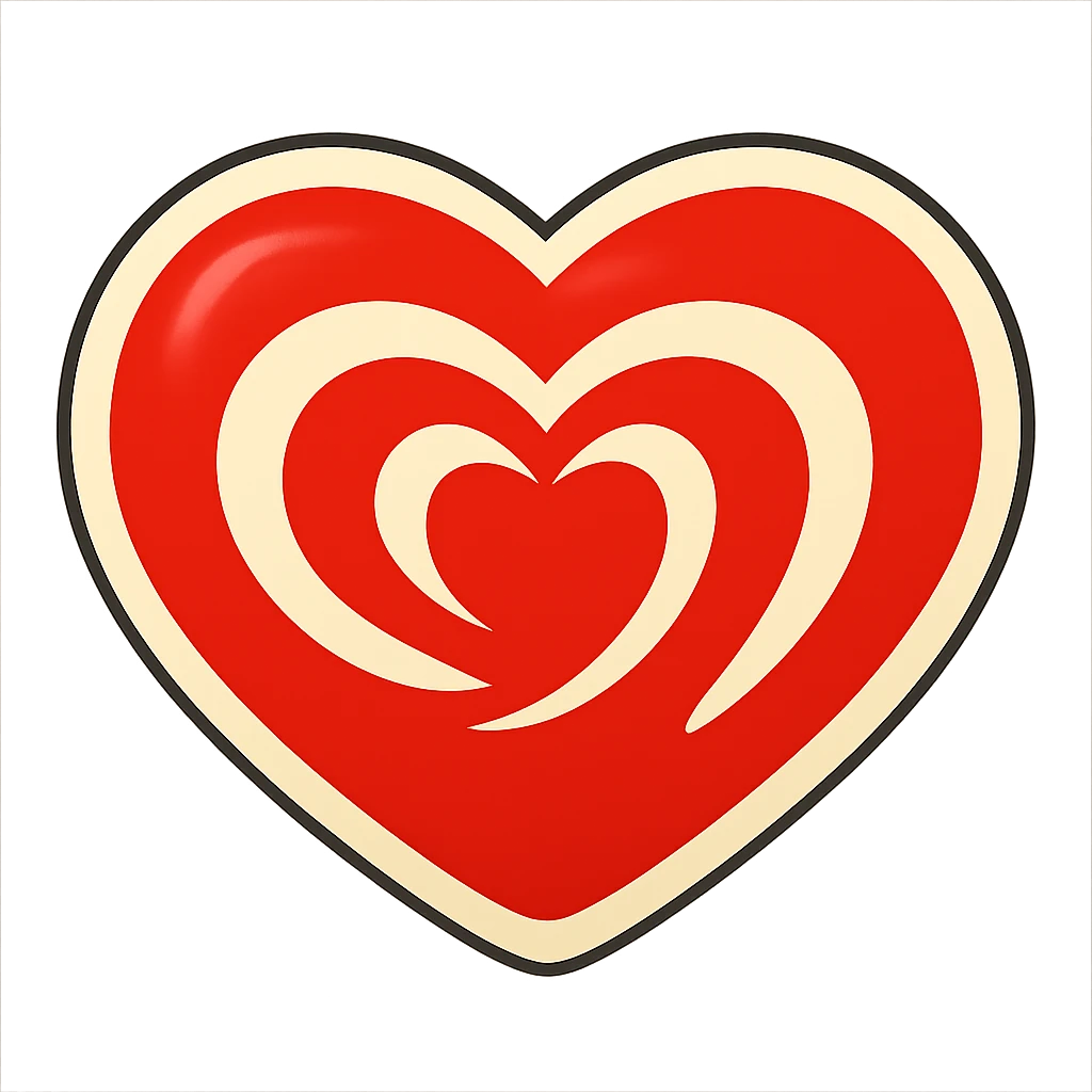 Edit Wall’s ice cream logo heart with red and white colors, smooth lines, no text. Create pulse animation frame 3 with the largest size. Sticker style for presentation on transparent background. emoji