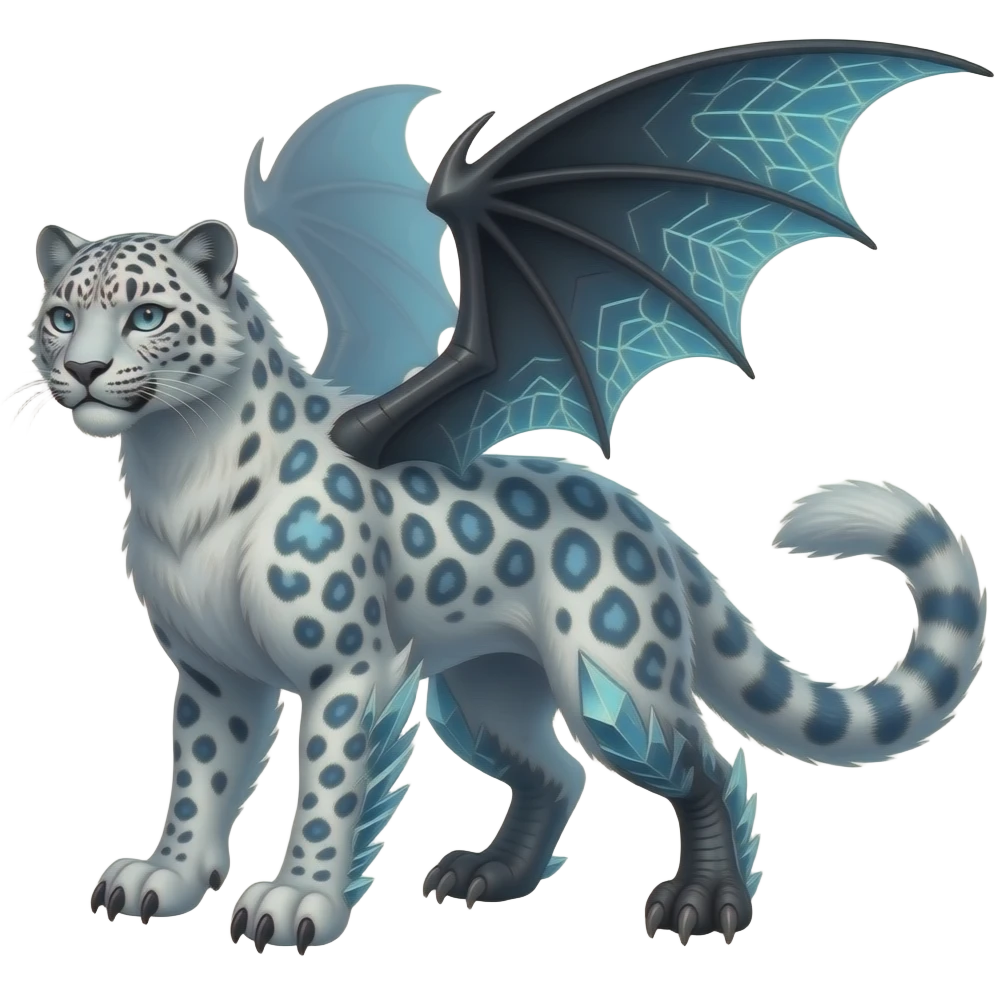 Realistic furry fuzzy fluffy Shiny futuristic glacial icy feathery beautiful gorgeous snow-leopard-velociraptor-Absol-Charizard-Hybrid emoji