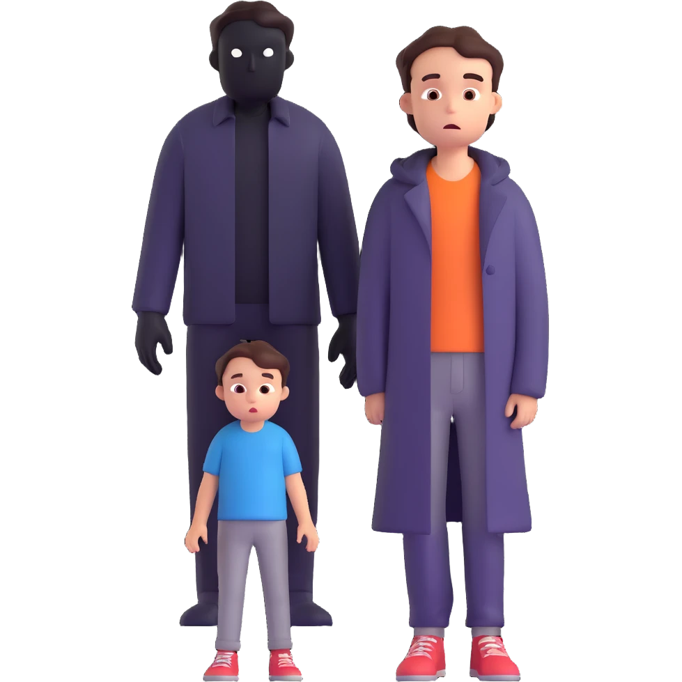 a scared child with a man silhouette behind the back emoji