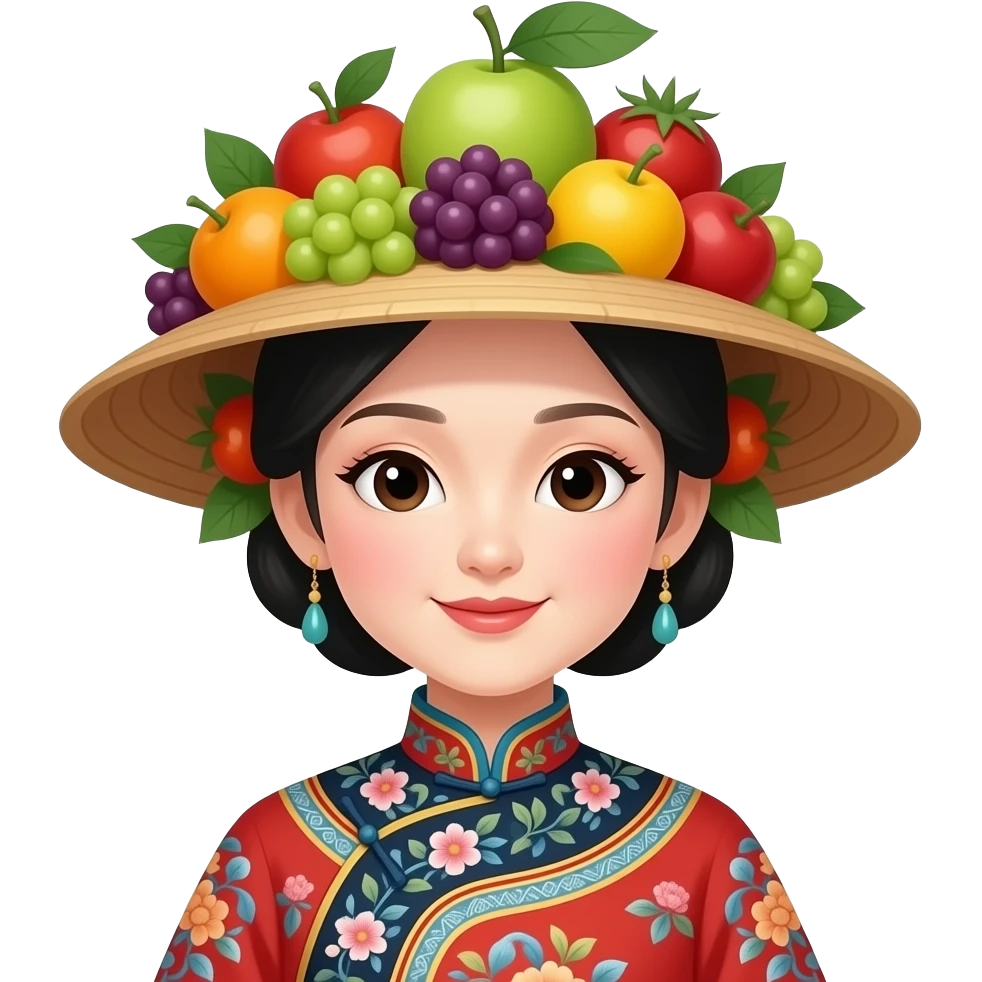 chinese traditional woman wearing Fruit Hat emoji