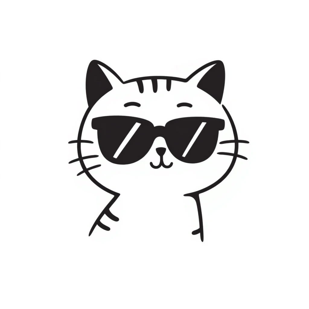 cat wearing sunglasses, hand-drawn doodle style emoji