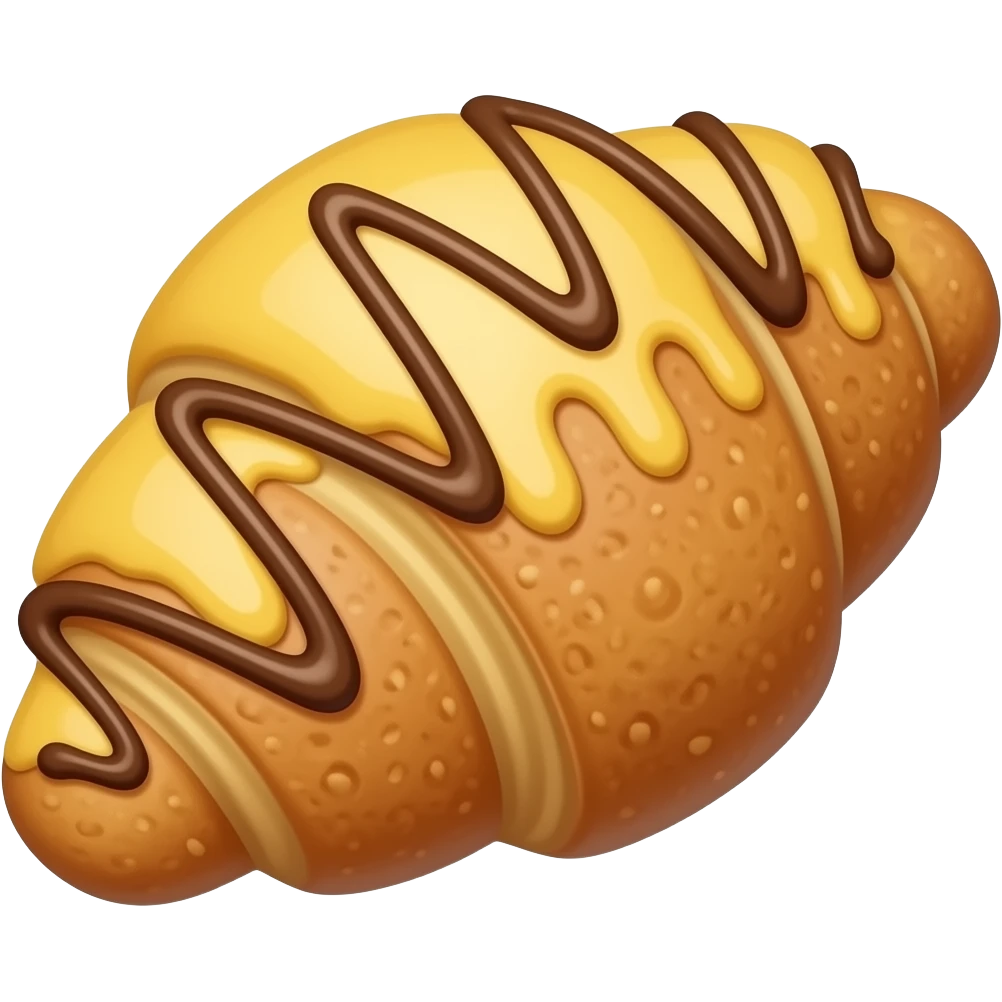 Croissant with drizzled Yellow icing and chocolate icing emoji