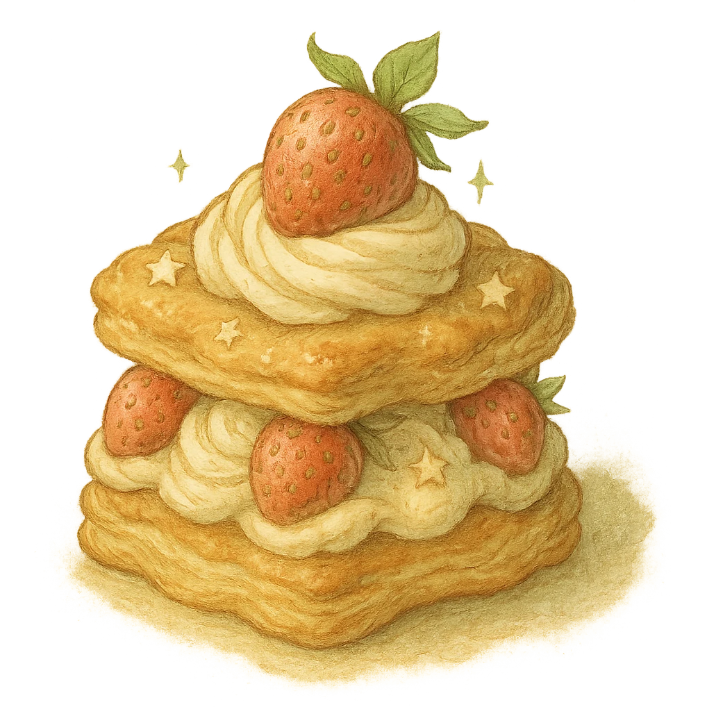 realistic whimsical pastry, natural colors, soft, fairy-like atmosphere, no background, square size emoji