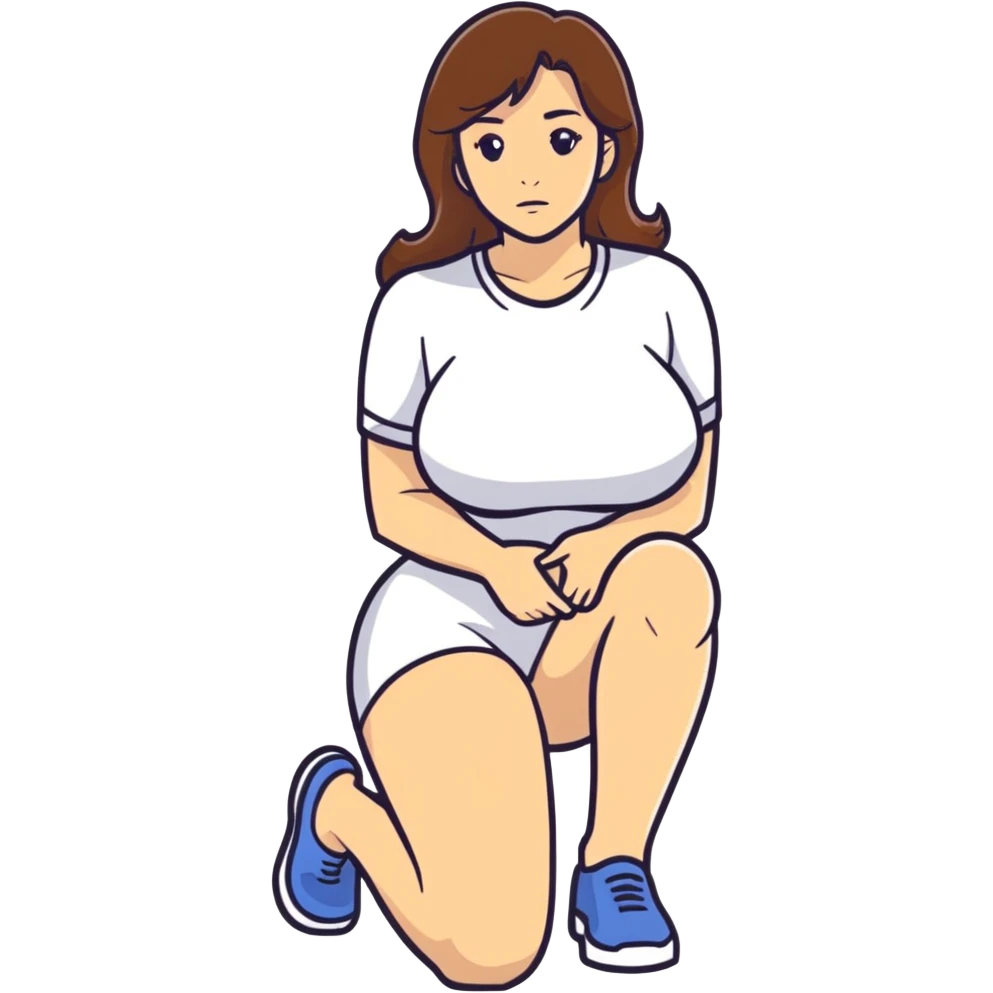 caucasian woman with brown hair and big boobs kneeling emoji