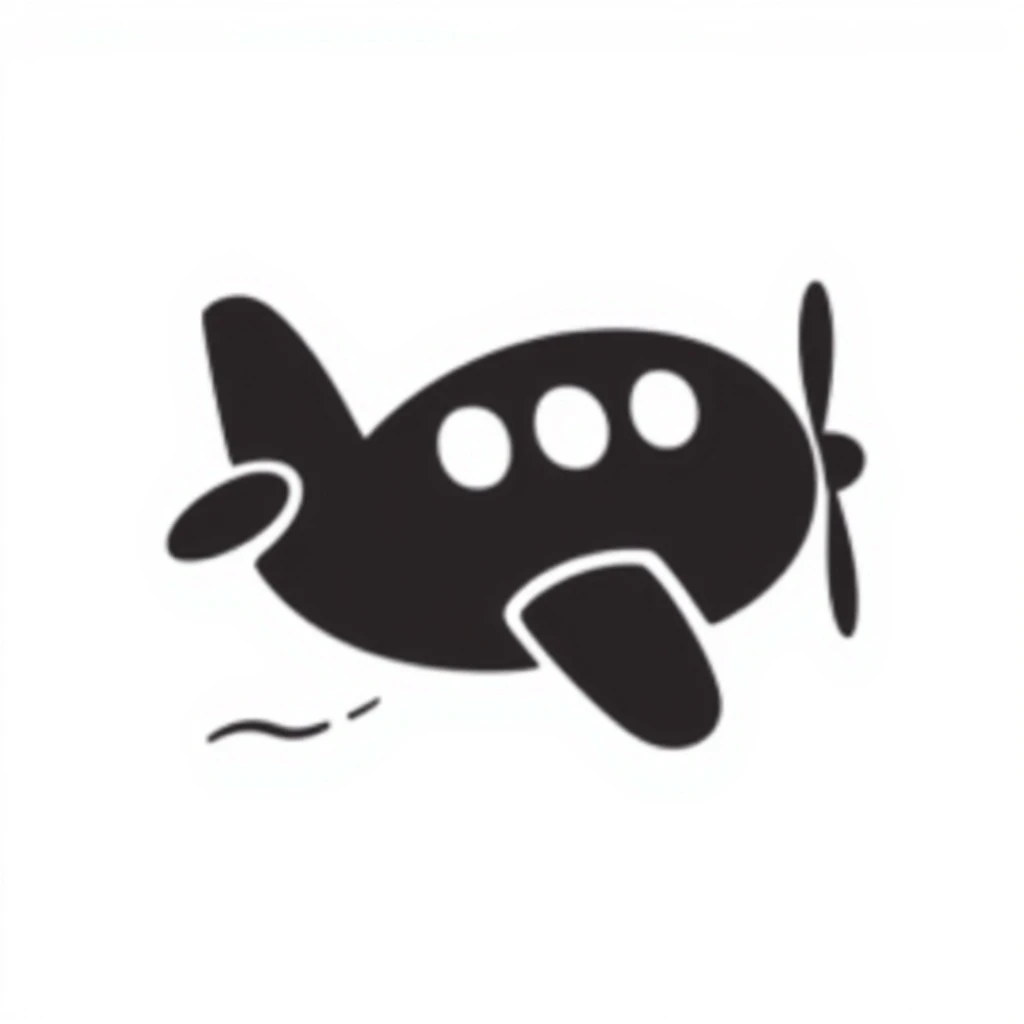 hand-drawn doodle of an airplane, black ink emoji