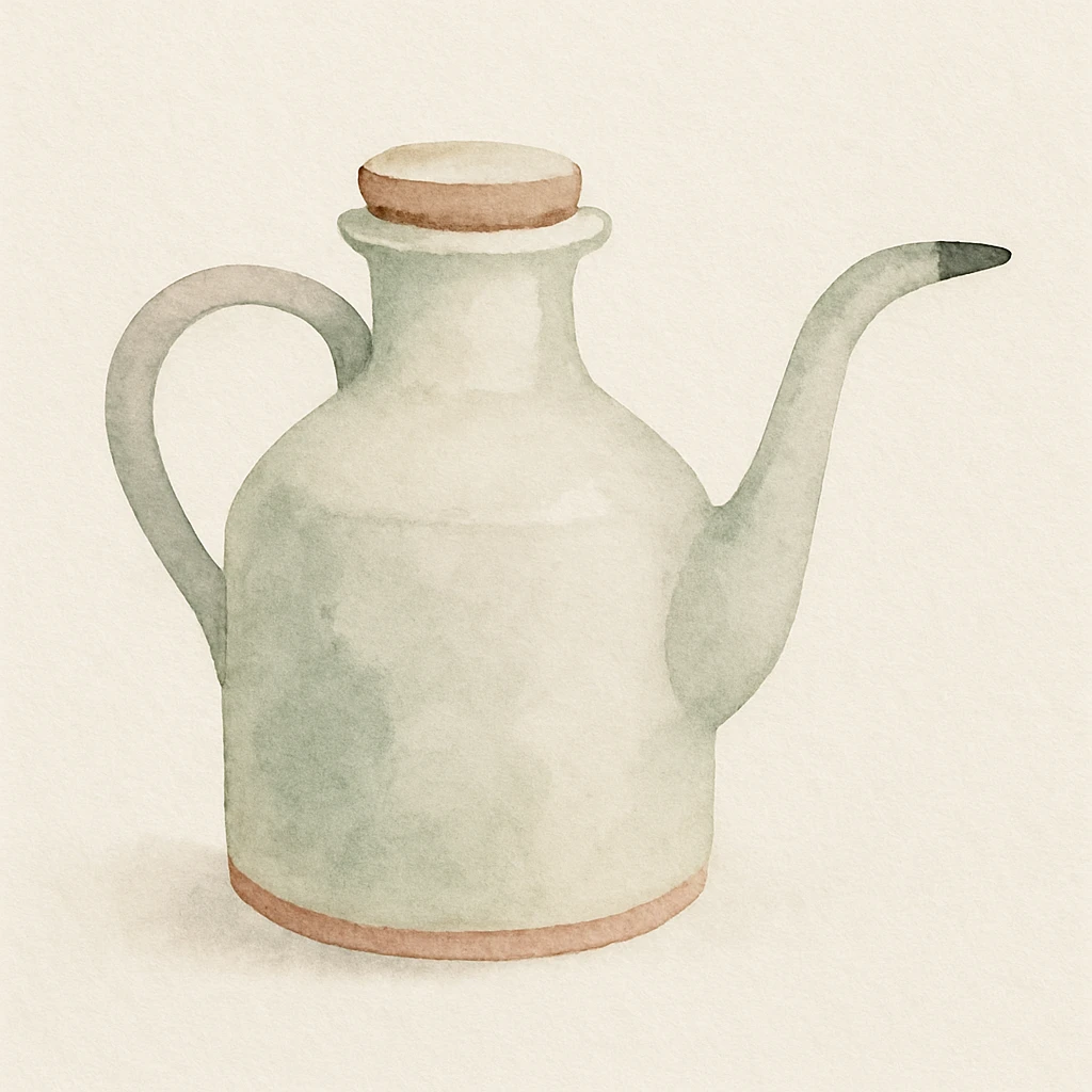 traditional oil can with spout pointing right, ceramic look emoji