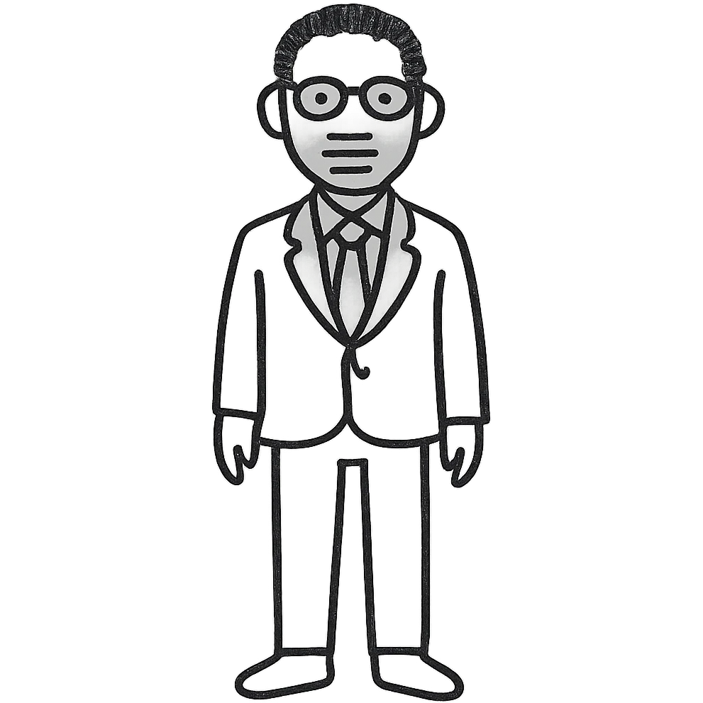 A dark-skinned man in a suit with glasses, full-length emoji