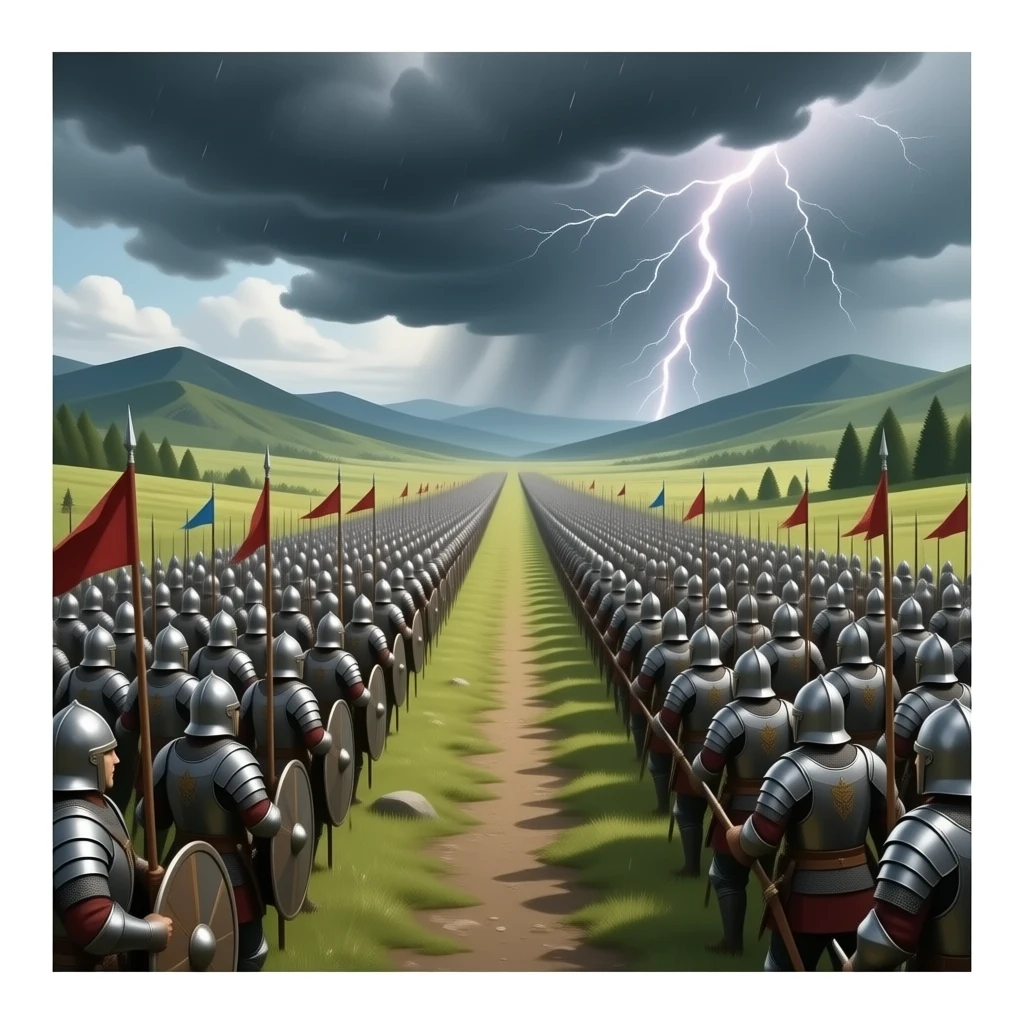 Empire in a fantasy world  where soldiers are alined in massive number and redy to fight emoji