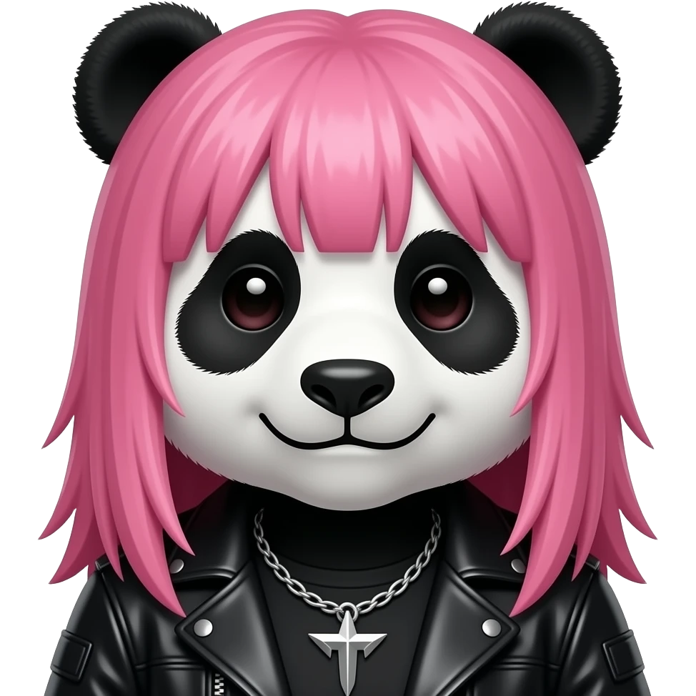 Pink long Haired heavy metal panda front facing with full black outfit closeup emoji