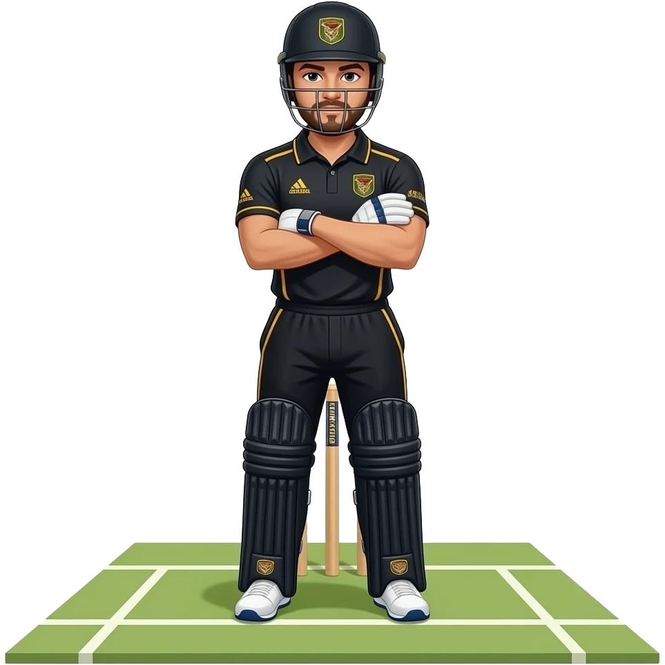 cricket wicket keeper in squad pose in black dress jersy emoji