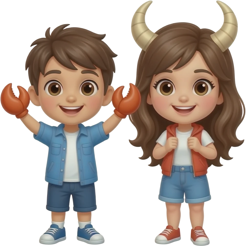 Crab boy celebrating girl with bull horns Capricorn girl emoji