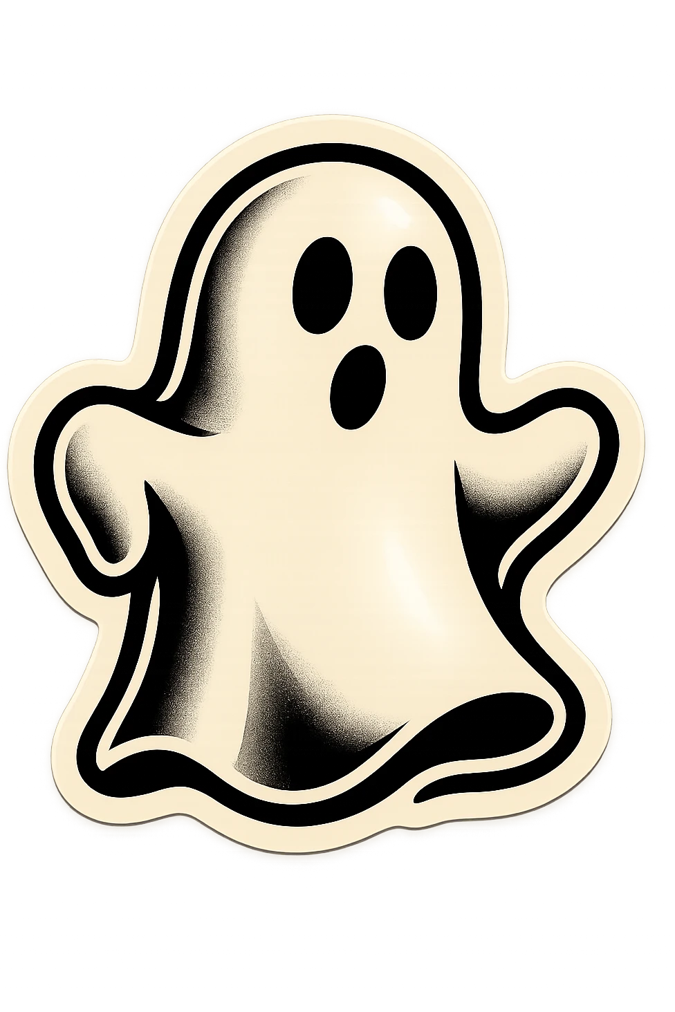ghost with bold outlines, no color, retro sticker style emoji