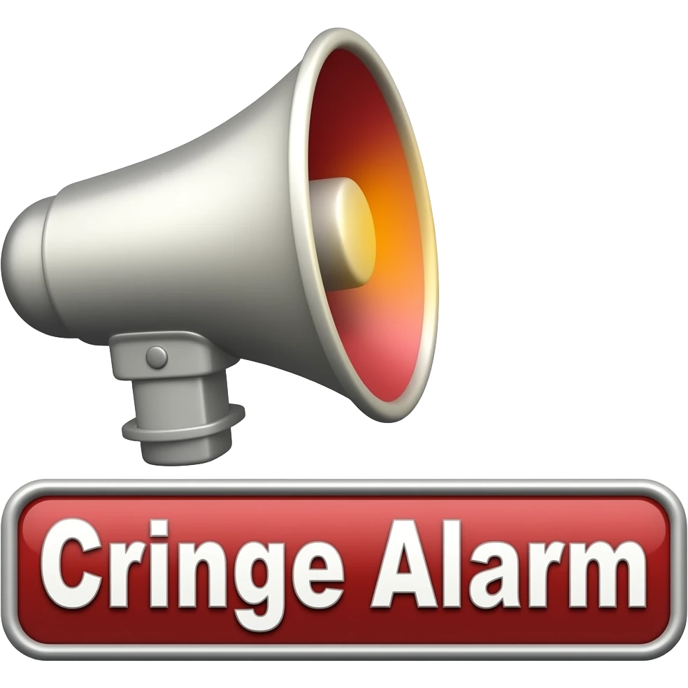 A blaring siren with visual sound effects, a label below it with text "Cringe Alarm", filled background emoji