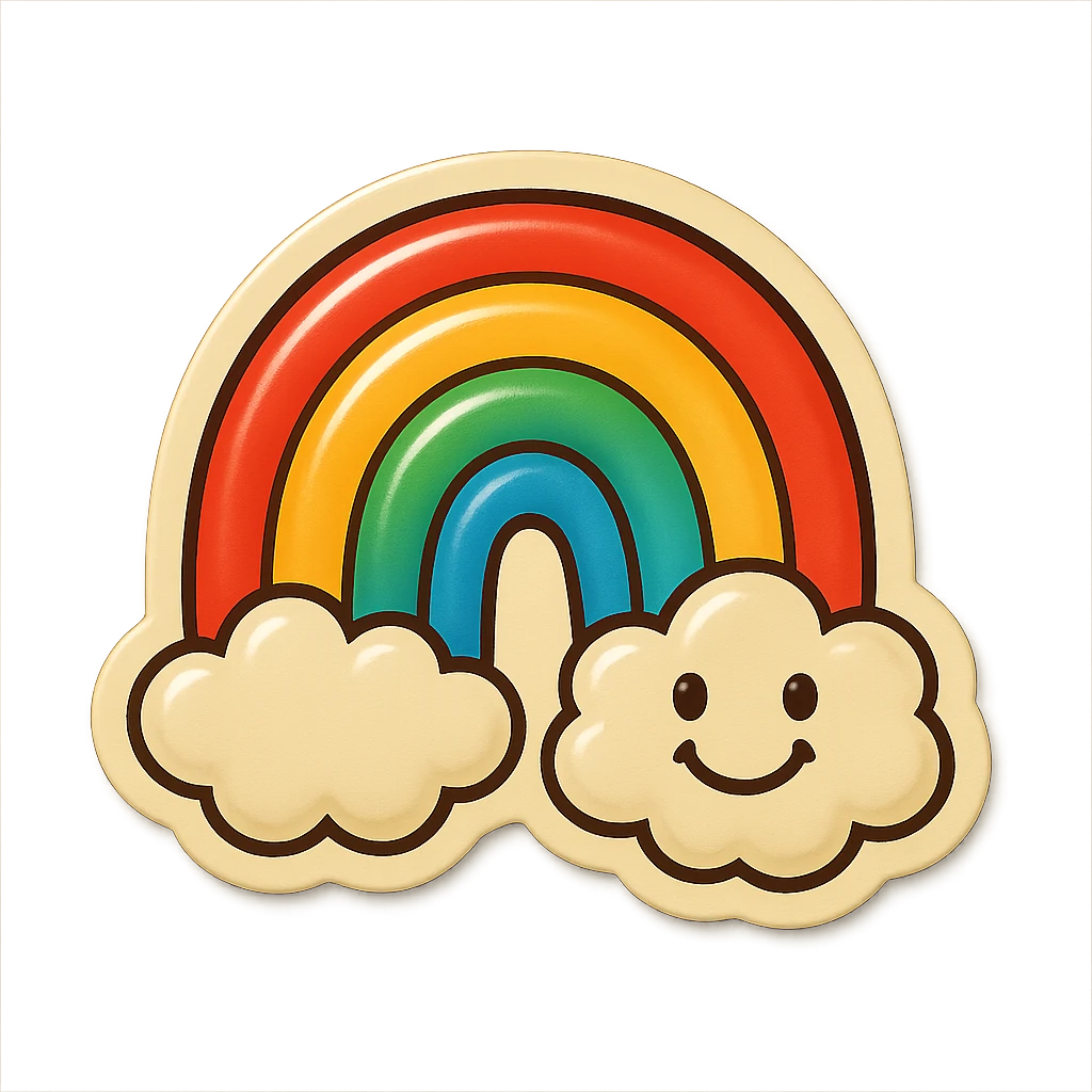 retro sticker of a smiling rainbow with clouds at both ends emoji