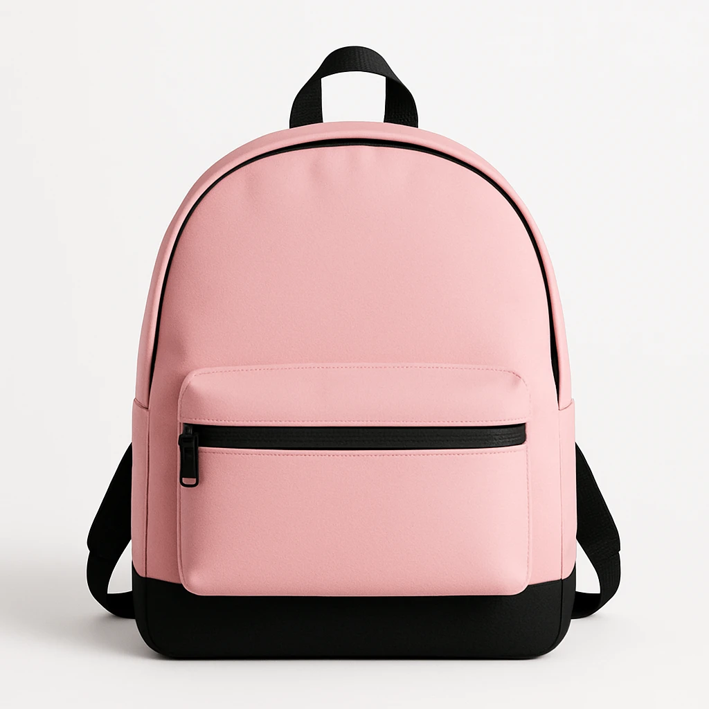 minimal pink and black backpack on white background, no text emoji