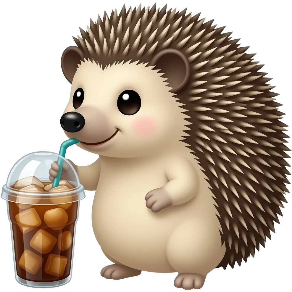 hedgehog drinking an iced coffee emoji