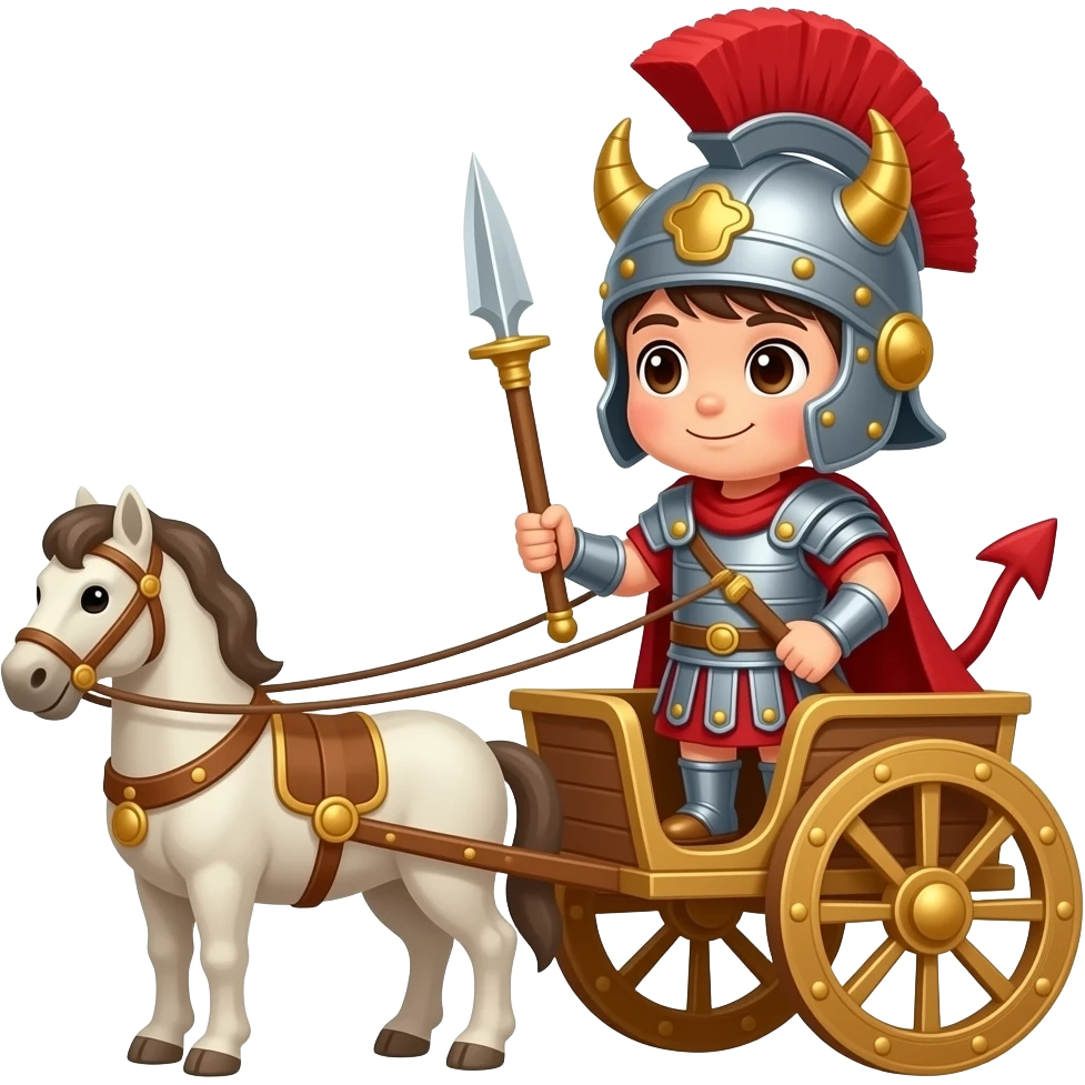 cute devil in roman armor standing in a roman chariot emoji