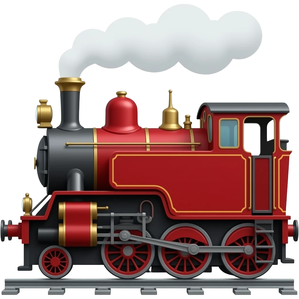 side view of a crimson steam train, classic emoji style, free-standing emoji