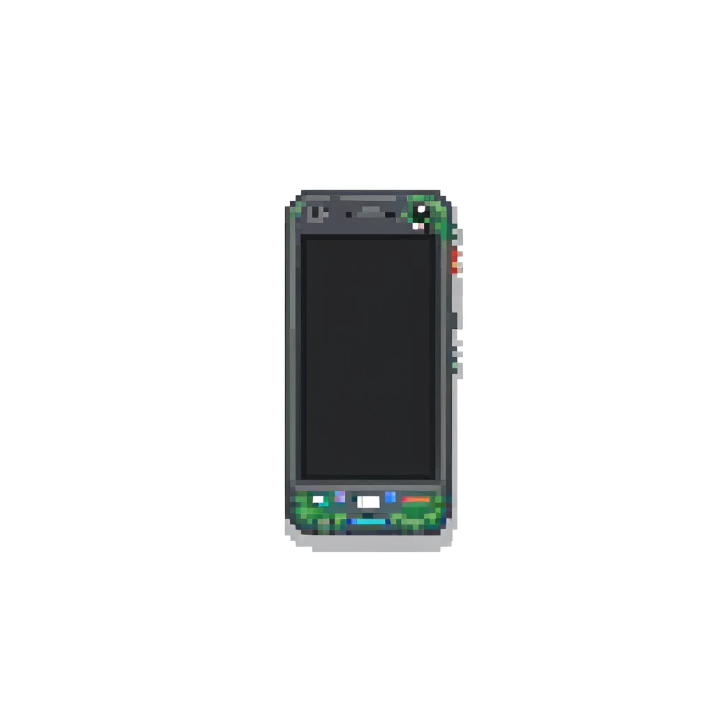 smartphone in Minecraft style, blocky, pixelated, black screen emoji