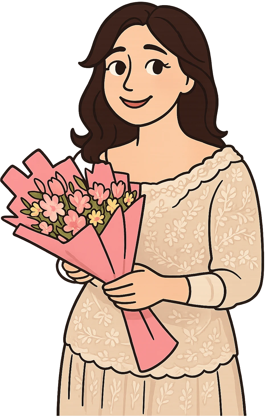 Create a cartoon sticker in Flat Toon style with a loving expression, transparent background. emoji