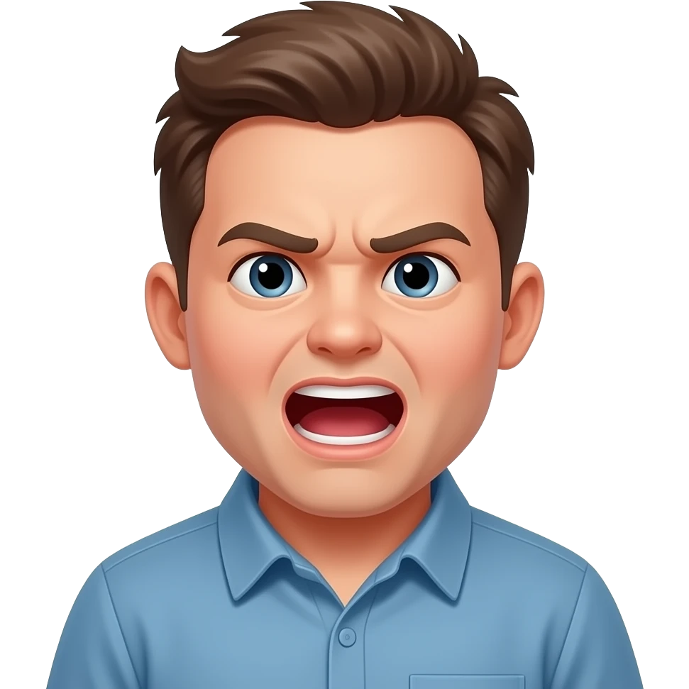 Guy with severe down syndrome yelling emoji