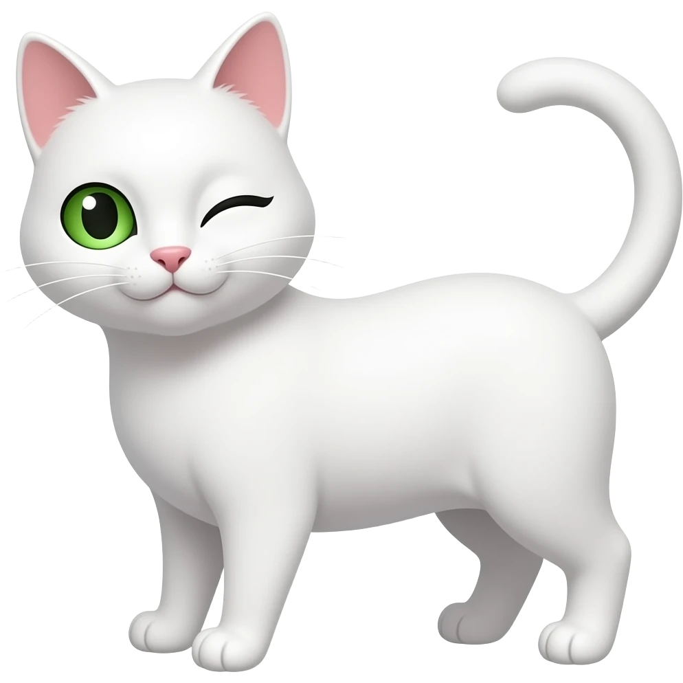 a white sly cat with green eyes winking emoji
