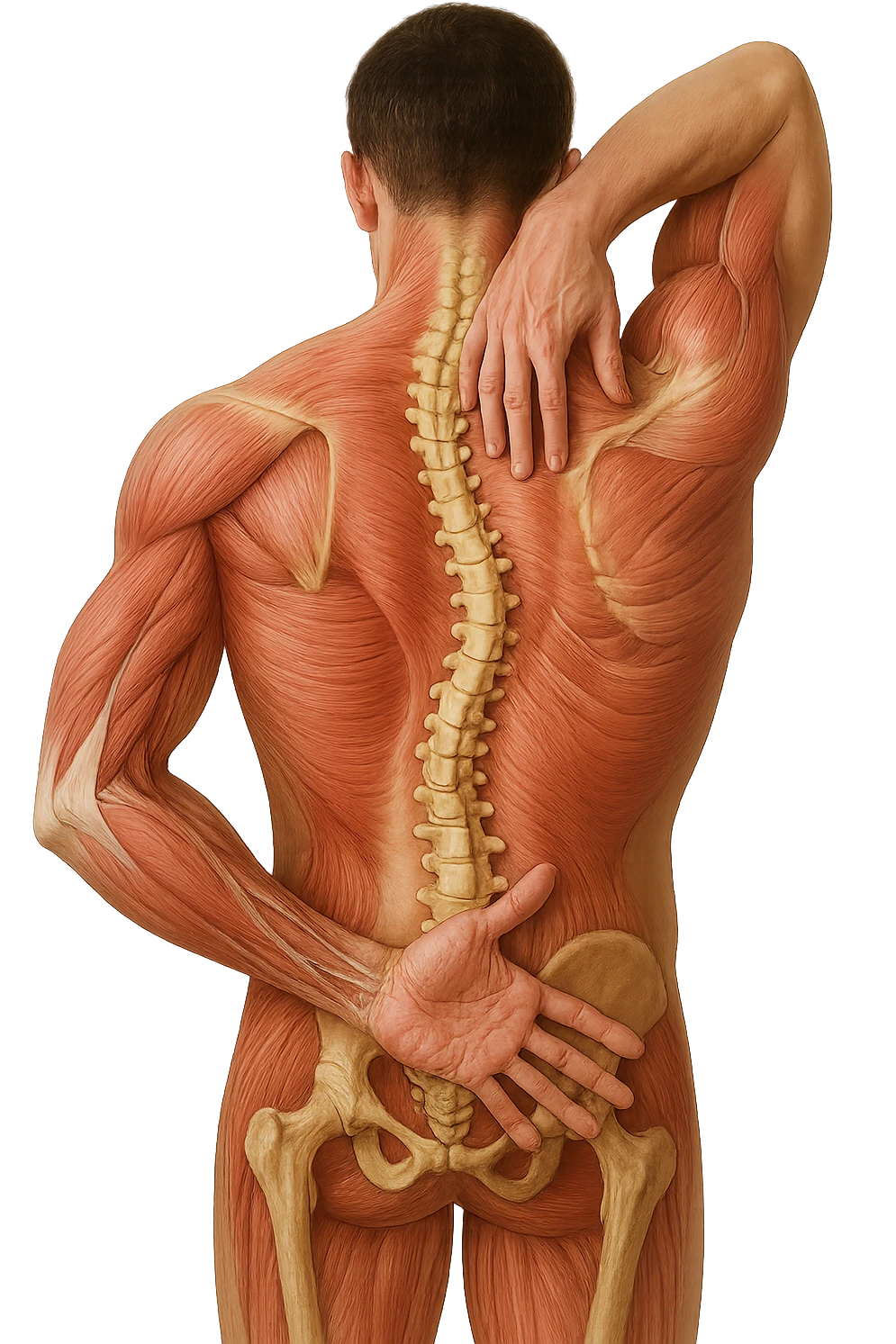 fai un immagine identica che riguarda un esercizio ma mettigli spina dorsale e muscoli in evidenza (anatomica). falla iperrealistica anatomica in 4k con spina dorsale storta in evidenza emoji
