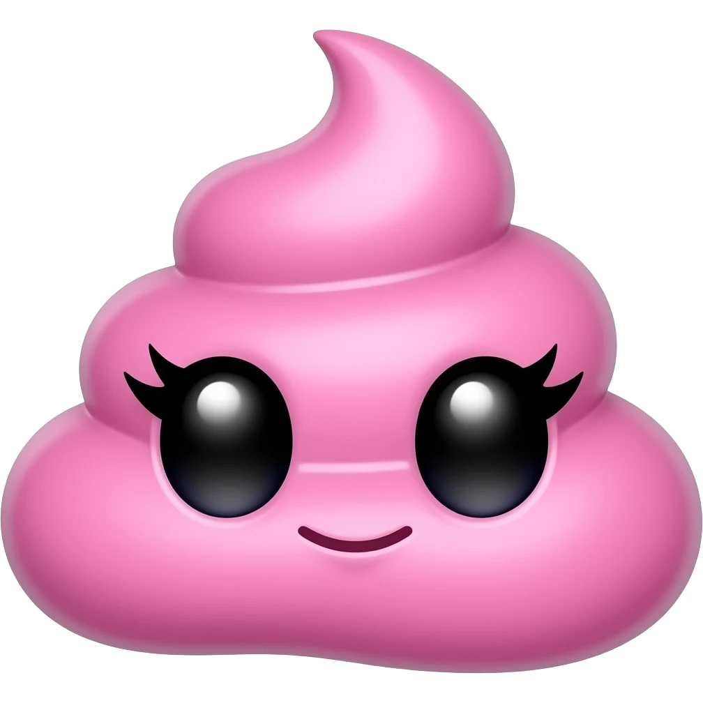 a cute pink poop emoji with getto lashes and a mouth and bangs longer lashes longer more getto looking on her head emoji