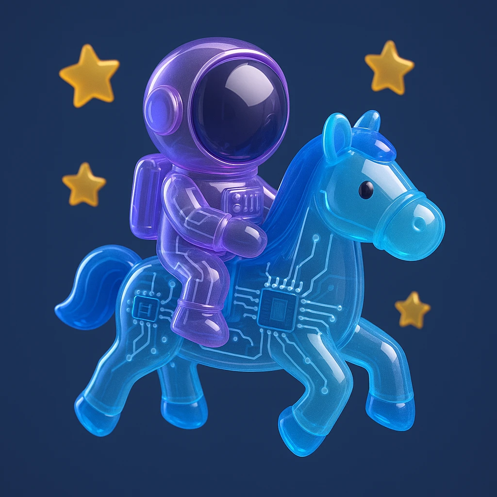 astronaut on horseback with stars in background emoji