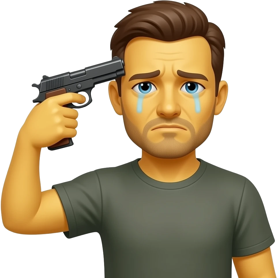 A tired emoji puting a gun on his head like this🫩🔫 emoji style yellow skin emoji