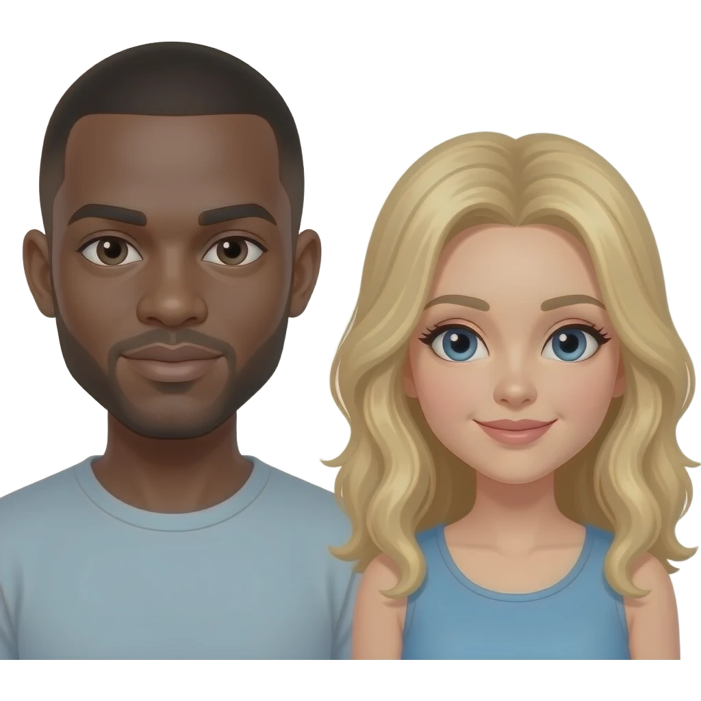 Black man with shaved head and  blonde woman emoji